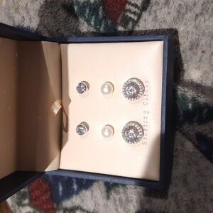 NWT LOT of 3 pairs CZ EARRINGS GENUINE SOLID STERLING SILVER STUDS Wedding